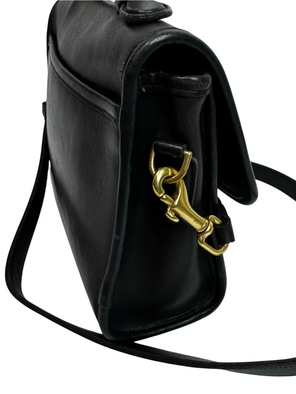 Vtg Coach Court Bag 9870 Black Leather Crossbody Top Handle Brass Hardware
